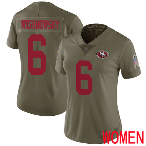San Francisco 49ers Limited Olive Women Mitch Wishnowsky NFL Jersey #6 2017 Salute to Service->women nfl jersey->Women Jersey